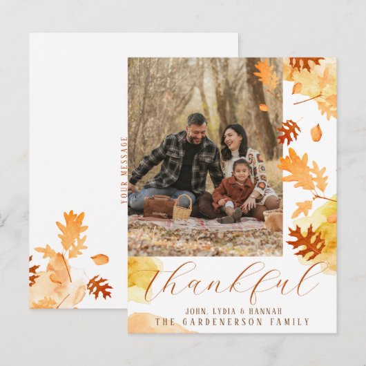 Helder blad herfstblad dankbaar foto briefkaart (Voorkant / Achterkant)