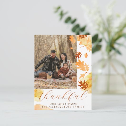 Helder blad herfstblad dankbaar foto briefkaart (Staand voorkant)