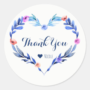 Helder blauw bloemenhart botanische elegante gunst ronde sticker