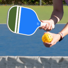 Helder Blauw Bos Groen Kleurblok Witte Strepen Pickleball Paddle