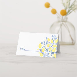 Helder blauw en geel tafelnummer plaats kaart plaatskaartje