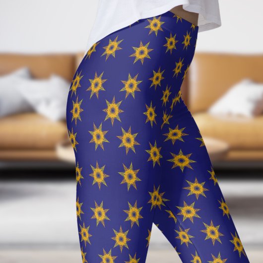 Helder blauw en goud ster patroon leggings