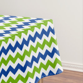 Helder blauw en kalkgroen zigzag tafelkleed