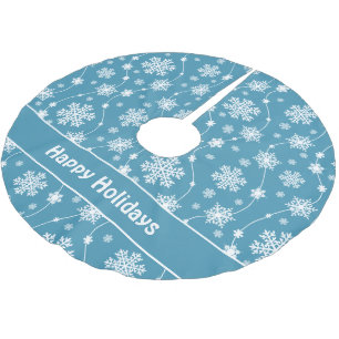 Helder Blauw en Winter Wit Sneeuwvlok Monogram Kerstboom Rok