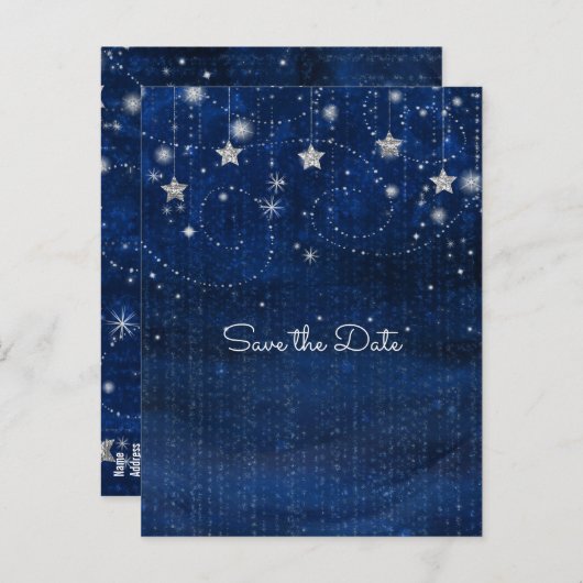 Helder blauw en zilver bleekselaar aankondigingskaart (Voorkant / Achterkant)