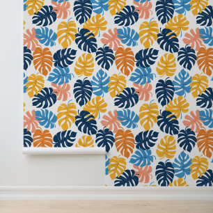 Helder Blauw Geel Zomer Tropische Monstera Behang