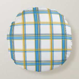 Helder blauw-gele ruiten aesthetic rond kussen