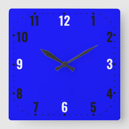 Helder blauw gezicht met cijfers - frameless vierkante klok