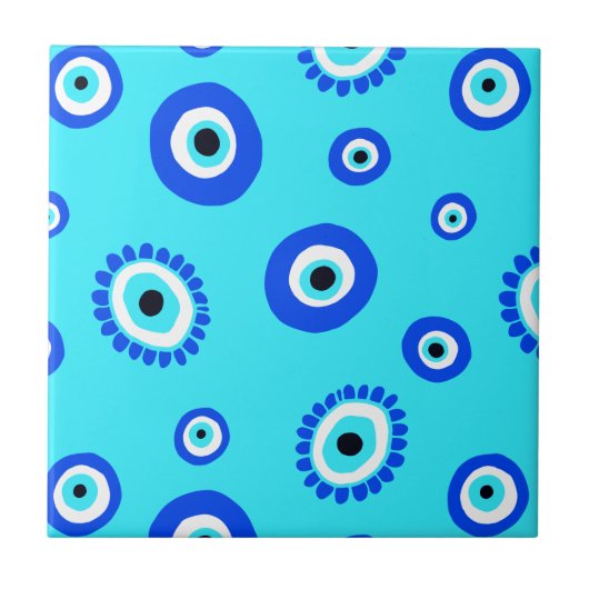 Helder blauw Grieks oog met patroon Tegeltje (Voorkant)