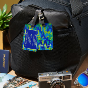 Helder Blauw & Groen Camouflage Glitter Camo Naam Bagagelabel