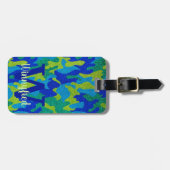 Helder Blauw & Groen Camouflage Glitter Camo Naam Bagagelabel (Voorkant horizontaal)
