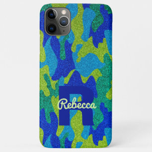 Helder Blauw & Groen Camouflage Glitter Camo Naam Case-Mate iPhone Case