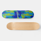Helder Blauw & Groen Camouflage Glitter Camo Naam Persoonlijk Skateboard (Horizontaal)