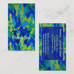 Helder Blauw & Groen Camouflage Glitter Camo Naam Visitekaartje