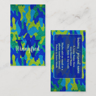 Helder Blauw & Groen Camouflage Glitter Camo Naam Visitekaartje