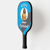 Helder blauw met foto en naam gepersonaliseerd pickleball paddle (Links)