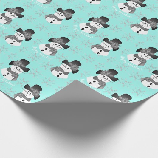 Helder blauw met sneeuwpop cadeaupapier (Hoek)