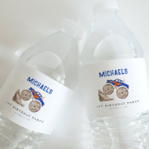 Helder Blauw Monster Truck Papier Servet Waterfles Etiket