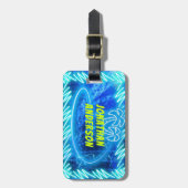 Helder Blauw Neon Gloeiende Pool Water Golven Palm Bagagelabel (Voorkant verticaal)