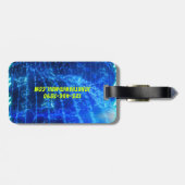 Helder Blauw Neon Gloeiende Pool Water Golven Palm Bagagelabel (Achterkant horizontaal)