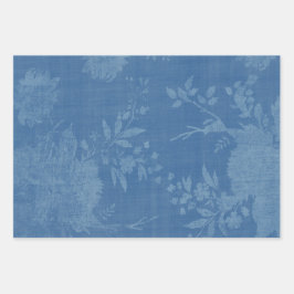Helder blauw op blauw bloemmotief inpakpapier vel