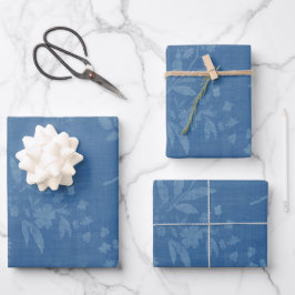 Helder blauw op blauw bloemmotief inpakpapier vel