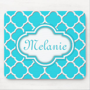 Helder blauw Quatrefoil Trellis Pattern Muismat