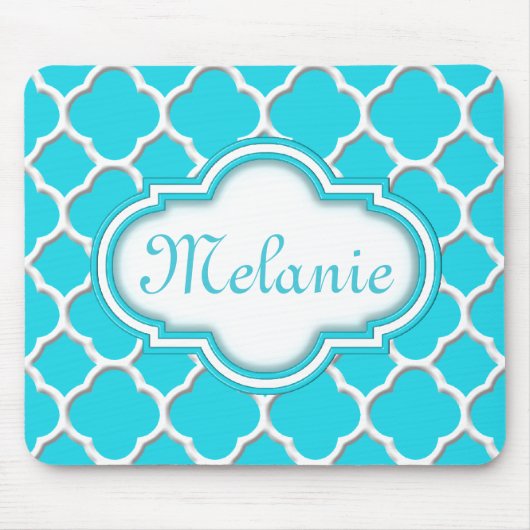 Helder blauw Quatrefoil Trellis Pattern Muismat (Voorkant)