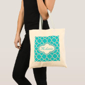 Helder blauw Quatrefoil Trellis Pattern Tote Bag (Voorkant (product))