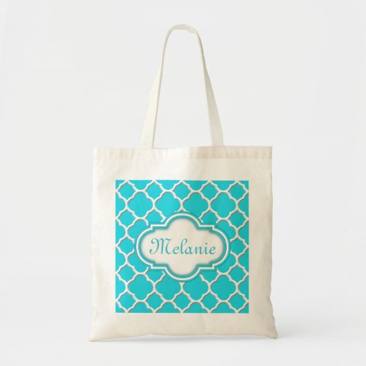 Helder blauw Quatrefoil Trellis Pattern Tote Bag (Voorkant)