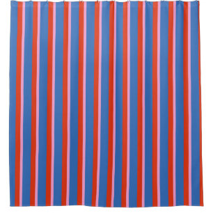 Helder Blauw Rood Roze Retro Streeppatroon Douchegordijn