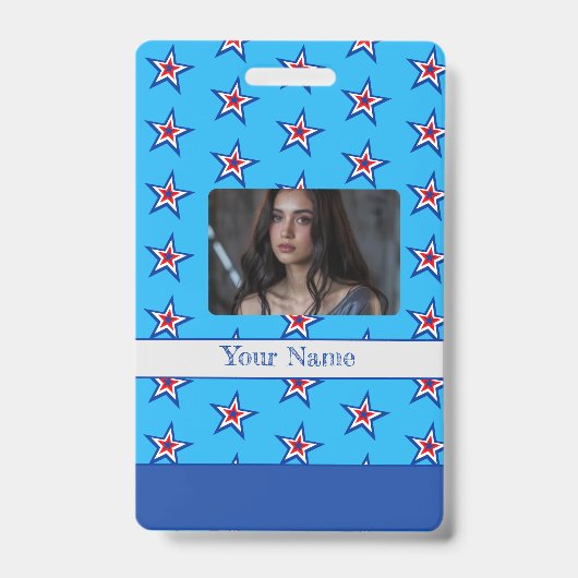 Helder Blauw Rood & Wit Ster Patroon Badge (Voorkant)