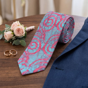 Helder Blauw Roze Funky Batik Spiraalpatroon Stropdas