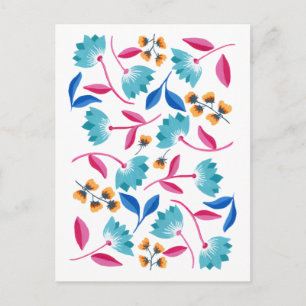 Helder Blauw Roze Geschilderde Abstracte Ansichtka Briefkaart