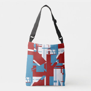 Helder blauw wit op een donkerrode geometrische mo crossbody tas