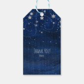 Helder blauw & zilver sterrenhemel hemelse feestgu cadeaulabel (Achterkant)