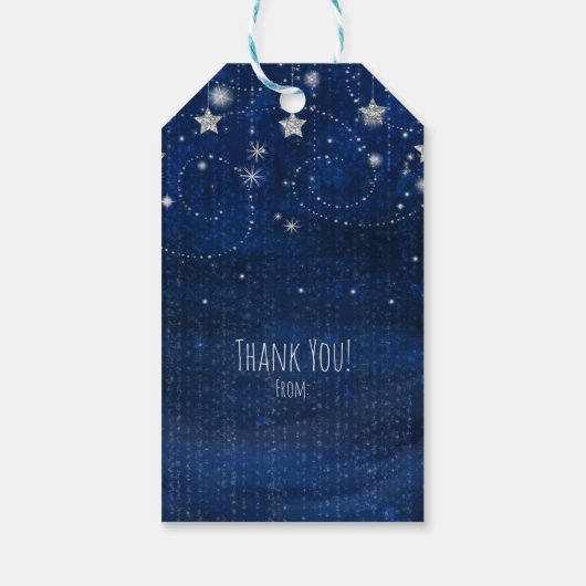 Helder blauw & zilver sterrenhemel hemelse feestgu cadeaulabel (Achterkant)