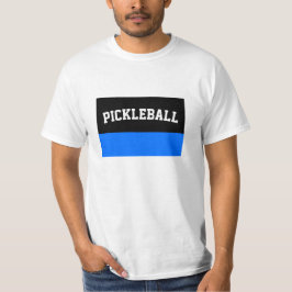 Helder blauw zwart strepen sportieve pickleball te t-shirt