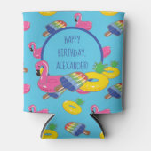 Helder blauw zwembad drijvers patroon gepersonalis blikjeskoeler (Voorkant)