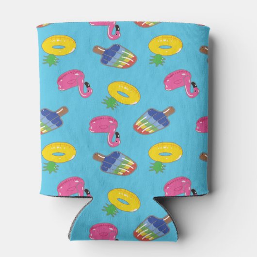 Helder blauw zwembad drijvers patroon gepersonalis blikjeskoeler (Achterkant)