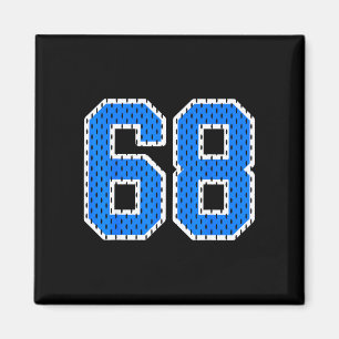 Helder blauwe sportief nummer 68 sport jersey shir magneet