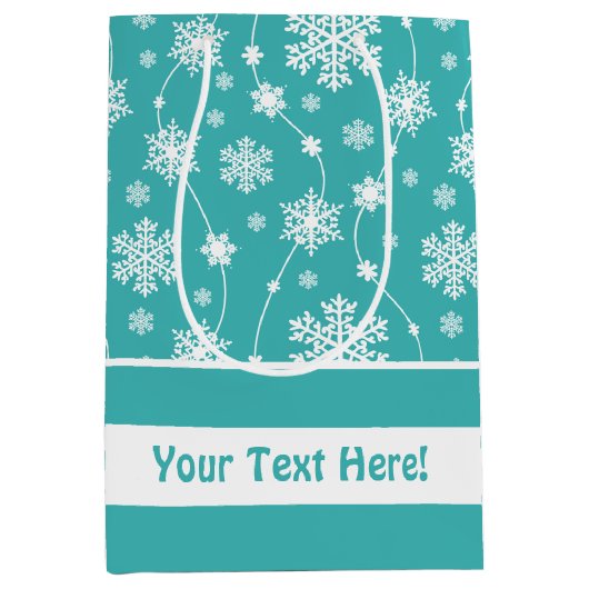 Helder Blauwgroen Blauw Winter Wit Sneeuwvlokpatro Medium Cadeauzakje (Voorkant)