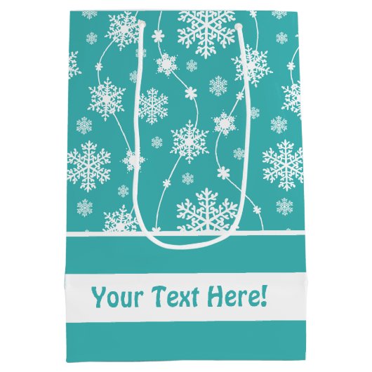 Helder Blauwgroen Blauw Winter Wit Sneeuwvlokpatro Medium Cadeauzakje (Achterkant)