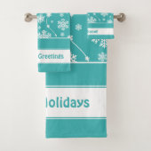 Helder Blauwgroen blauw winterwit Snowflake patroo Bad Handdoek (Insitu)