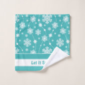 Helder Blauwgroen blauw winterwit Snowflake patroo Bad Handdoek (Wasdoekje)