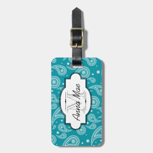 Helder Blauwgroen en wit Bagagelabel van Paisley (Voorkant verticaal)