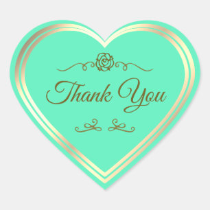 Helder Blauwgroen Goud Lijst  Roos Schattige Dank  Hart Sticker