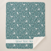 Helder Blauwgroen groen winterwit vogelbloemmotief Sherpa Deken (Voorkant)