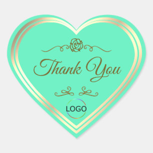 Helder Blauwgroen met Goud Lijst en Logo Dank u Hart Sticker