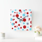 Helder Blauwgroen Turquoise Red White Polka Dots P Vierkante Klok (Huis)